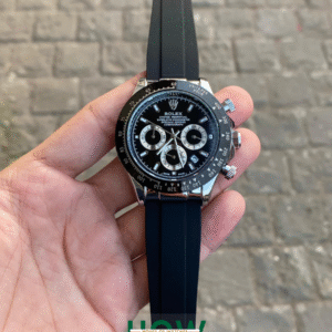Rolex Daytona Black Dial Silver Case Men’s Watch – Silicon Strap Premium Edition