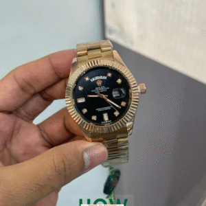 Rolex Day-Date Oyster Perpetual Black Dial Watch – Rose Gold Luxury Edition