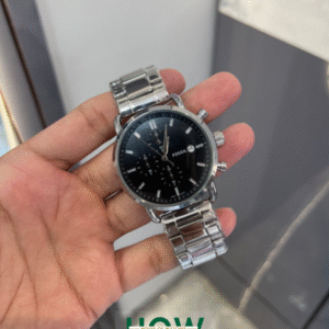 Fossil Silver Chronograph Watch – Black Dial Elegant Modern Edition
