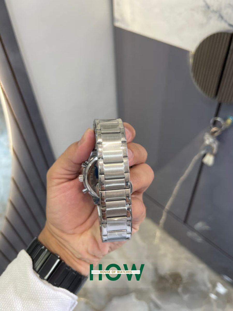 Emporio Armani Silver Chronograph Watch – Black Dial Classic Refined Edition - Image 3