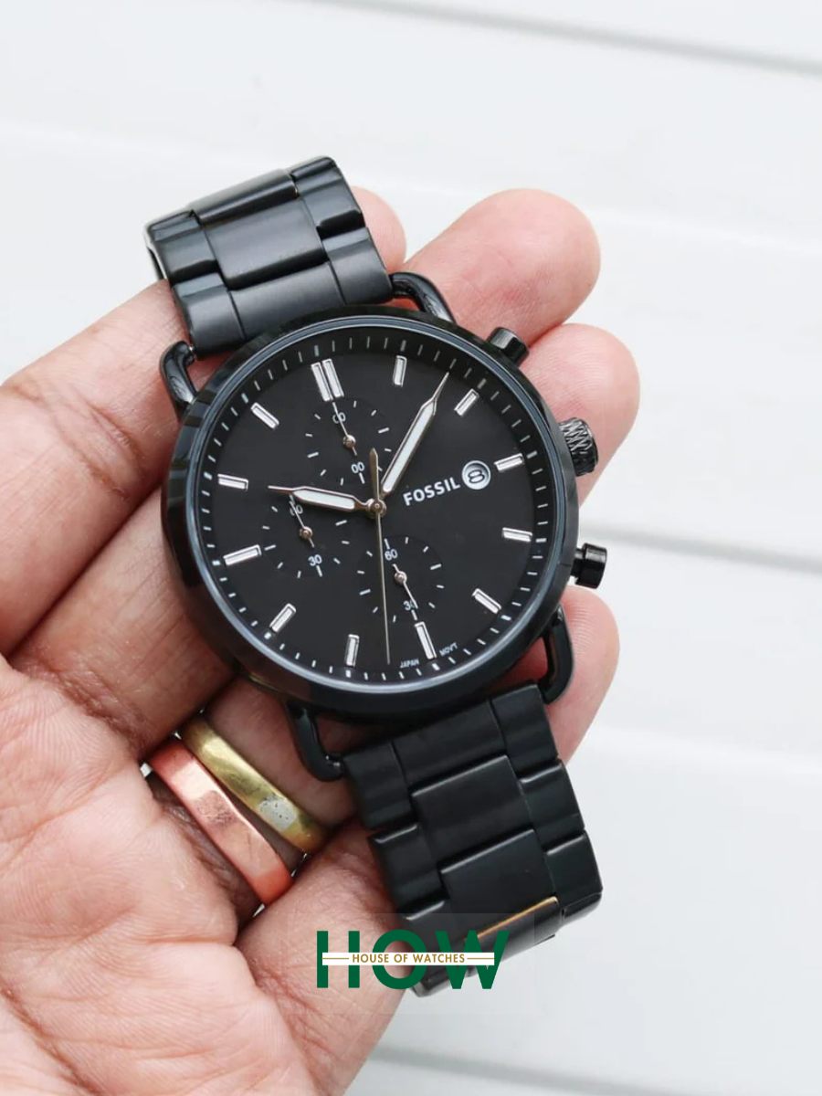 Fossil Black Chronograph Watch – Bold Modern Polished Bracelet Edition - Image 6