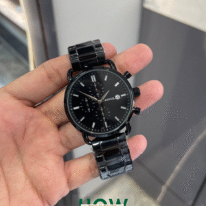Fossil Black Chronograph Watch – Bold Modern Polished Bracelet Edition
