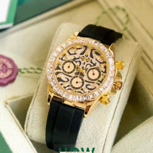 Rolex Daytona Skeleton Dial Men’s Watch – Diamond Bezel & Black Rubber Strap