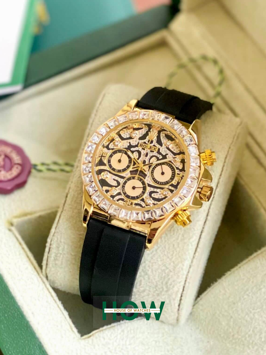 Rolex Daytona Skeleton Dial Men’s Watch – Diamond Bezel & Black Rubber Strap