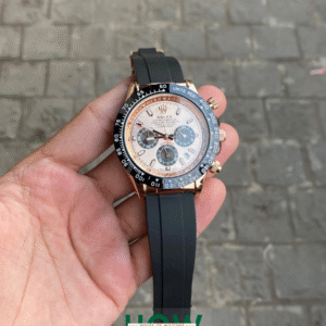 Rose Gold Dial Black Case Silicon Strap Stylish Watch For Men