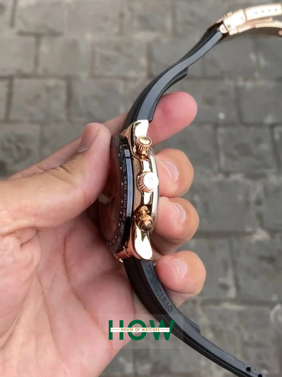 Gold Dial Black Case Silicon Strap Stylish Watch For Men - Image 3